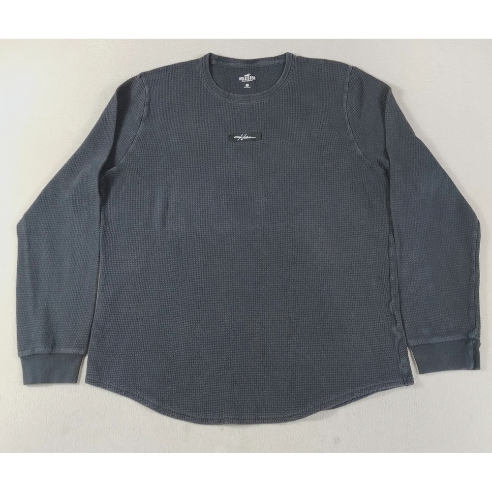 Hollister Shirt Mens XL Black Thermal Waffle Knit Long Sleeve Loungewear Casual